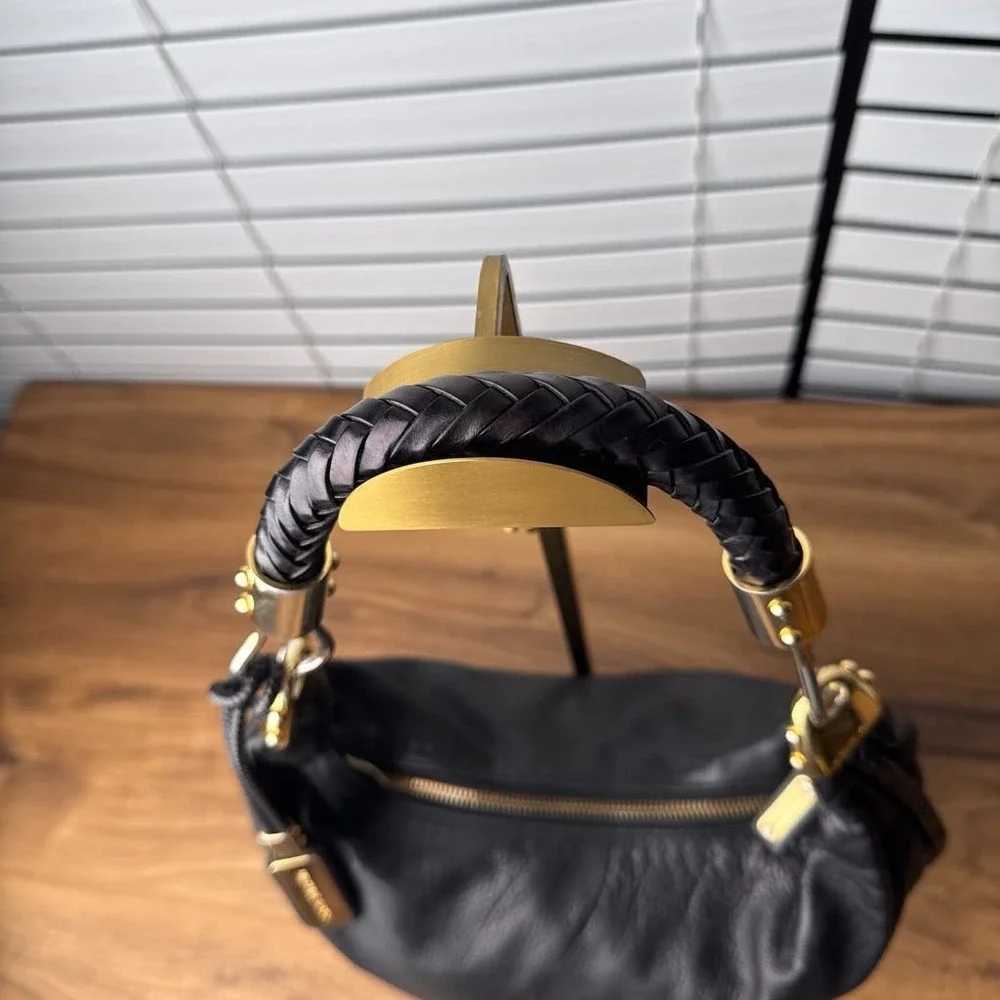 Michael Kors Skorpios Hobo Shoulder Bag Black Pebbled Leather Braided Handle